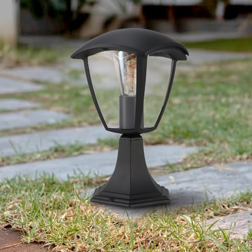 M Ledme - Lampada da giardino a LED per esterni serie Ronse, IP44 impermeabile, attacco E27, acciaio/PMMA, stile classico nero, luce ambientale per vialetti e terrazze (senza lampadina)