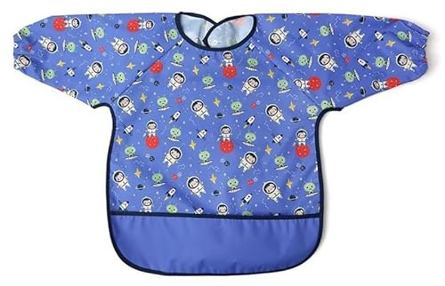 Kiokids | Babero Impermeable con Mangas Azul | Babero de Manga Larga para Comer y Manualidades | Ligero, Lavable y Reutilizable | Con Bolsillo Recoge-Migas y Cierre de Velcro | Diseño Unisex