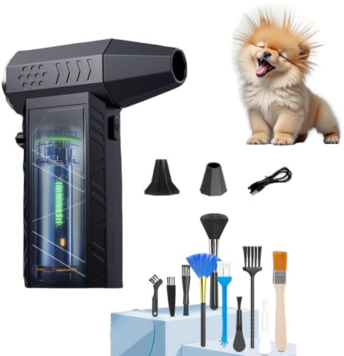 12-in-1 Compressed Air Duster-260000RPM Super Power Cordless Adjustable Electric Air Blower Duster, Rechargeable Long-Life Mini Dust Blower Cleaner for PC, Keyboard, Outdoor, House and Car Cleaning