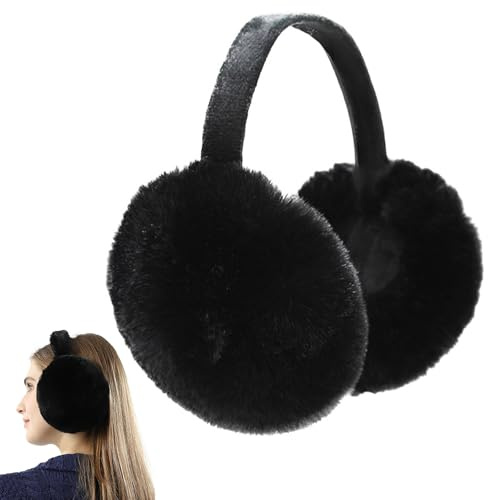 Jodsen 1 Cache-oreilles d'hiver, Cache-oreilles Pliable Résistant au Vent Peluche, Accessoire d'hiver l'extérieur Protecteur d'oreille Unisexe Doux et Chaud pour Femmes, Hommes, Filles (Noir)