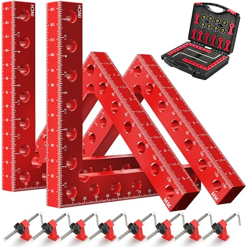 WETOLS Corner Clamps for Woodworking, 4Pcs 5.5 Aluminum Alloy Right Angle Clamp, Spreader Positioning Squares with 6-Sided Scales, 90 Degree Clamp for Cabinets, Drawers, Shelves, Frames