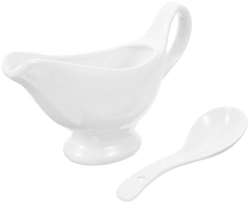 IDEANATEGRATE Brocca per Panna e Salsa in Ceramica 175ml con Cucchiaio Profondo, Salsiera Leggera e Resistente per Condimenti, Latte, Aceto e Insalate, per Ristoranti e Catering