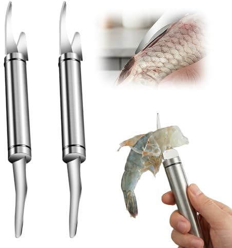Shrimp Deveiner Tool, 5 In 1 Multifunctional Shrimp Line Fish Maw Knife, Stainless Steel Shrimp Deveiner Tool Fish Scale Remover, Portable Shrimp Cleaning Tool for Kitchen (2 PCS)