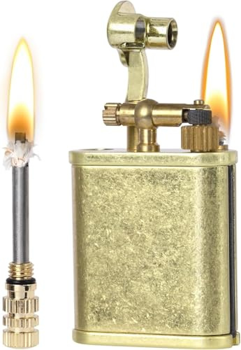 Encendedor Vintage de Gasolina, Encendido Vintage de Metal para Queroseno, mechero mecánico,Reutilizable, Impermeable, Regalo for Hombres (Combustible no Incluido)(Brass)