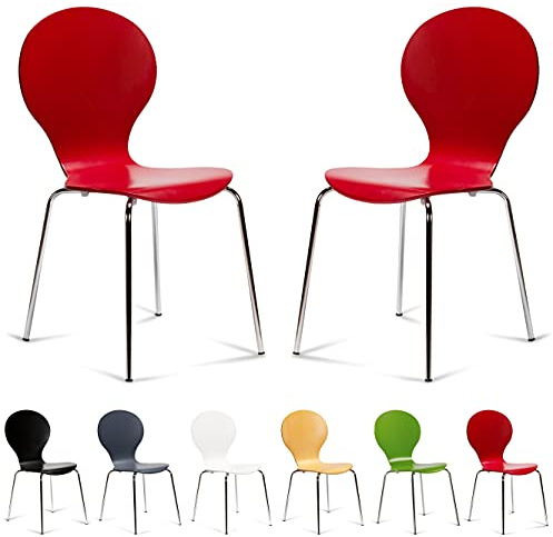 Your Price Furniture.com 2 Keeler Style Kimberley Chrome Metal Stackable Dining Chairs Choice of Slate Grey Red Green White Black or Natural - Kitchen Cafe Bistro Style Stacking Chairs (Red)