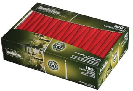 Bolsius Tapered Dinner Candles (Pack of 100) 254 mm/10 inch, Red, Unscented Wax, Professional Performance, Hotel Restaurant Café and Home Use, P961