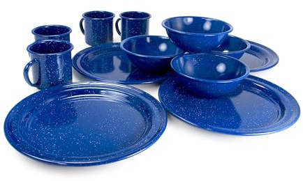 4-Person Enamelware Dining Set for Camping and Backpacking - Camping Gear Essentials for Camping and Backpacking by Caddis Sports