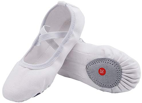 Acfoda Leinwand Ballettschuhe Mädchen mit Geteilter Ledersohle Flache Verstellbar Ballett Schläppchen Kinder Leicht Weich Ballerinas Tanz Gymnastik Schuhe Weiß Gr.35