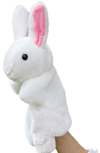 Marionnette à Main en Forme de Lapin en Peluche avec Bouche Mobile, Adorable Lapin de Dessin animé, Jouet de Doigt, de poupée pour Enfants, Adultes (Blanc)