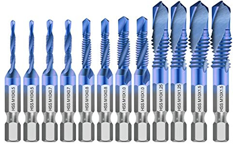 Wanjorlay Filetage à Tige Hexagonale Filetage MéTrique Taraud Forets Machine à Vis HSS Composé Perceuse Outils à Main pour MéTal Acier Bois Plastique,12