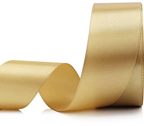 Clmentp 25 Yard Ribbon for Gift Wrapping Crafts Wedding Decoration Bouquets Party Arrangement (1 1/2 inch X 25 Yards, Old Gold)