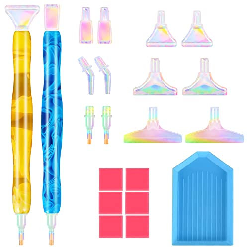 Souarts Diamond Painting Stift Zubehör Set, Bunt Diamant Painting Stifte Aufsätze Plastik, Erwachsene Kinder 5D Drill Pen für Mosaikherstellung Nagelkunst Diamantmalerei(21PCS Gelb Hellblau)