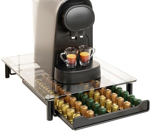 SEVENLINE Crystal Tempered Glass Coffee Pod Storage Drawer Compatible with Nespresso OriginalLine Capsules Holder Holds 60 Original Line Pods Kitchen Organizer