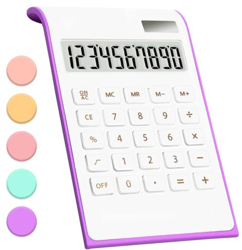 Lila Taschenrechner, lila Bürobedarf und Zubehör, 10-stellige Solarbatterie Basisrechner, Dual Power Desktop Taschenrechner mit großem LCD Display, lila Bürobedarf