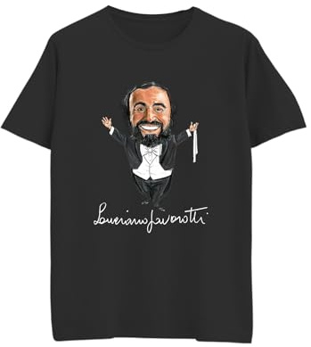 Createe T-Shirt Unisex con Stampa Caricatura Luciano Pavarotti tenore cantante lirico (Nero, S)