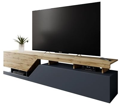 Mirjan24 TV Lowboard Nesezi 200, Grifflose Öffnen, 2 Klappen/Türen, TV Board Sideboard, Unterschrank, Fernsehschrank, TV Tisch, Fernsehtisch (Anthrazit/Wotan)
