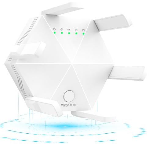 DINGBIU WLAN Verstärker WLAN Repeater mit 300 Mbps - WiFi Extender Dual-Band 2.4GHz, Internet Verstärker mit externen 4 * 2dBi Dual-Band-Antennen bis zu 3000qm und 30 Geräte(weiß)