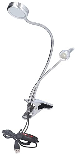 LED-bordslampa med Dubbelklämma med 10 Växlar Justerbar Ljusstyrka, USB-driven Boklampa för Läsning, Sovrum, Kontor
