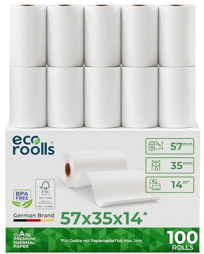 ECO ROOLLS EC kontantrullar termopapper 57 mm x 35 mm x 12 mm – kassarullar 57 x 35 x 12 för EC & kreditkortläsare – termopappersrullar 57 mm – kvittorullar EC-enhet – för system upp till 14 m