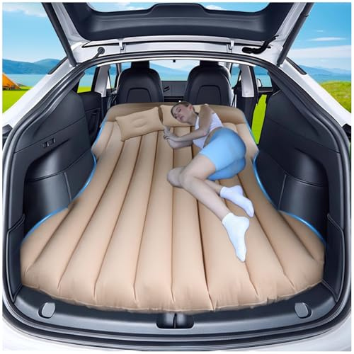 SUV luftmadrass bilsäng, AGEMANY Bärbar Bilmadrass camping billuftmadrass för Tesla Model Y SUV, lastbil, husbil, skåpbil, baksäte, bärbar Luftmadrass för bil camping, resor (Beige)