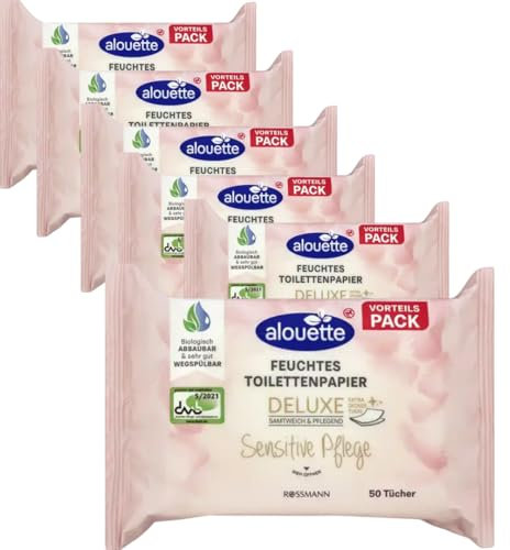 Alouette Deluxe feuchte Toilettentücher Sensitiv Feuchttücher 50 Stück, 6 Packs