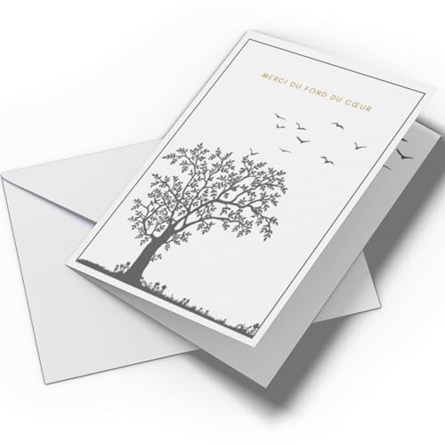 Briefzauber Set 25x Remerciement de deuil | Cartes pliantes & enveloppes | Cartes de deuil avec texte intérieur, cartes de remerciement de deuil modernes | Différentes variantes (Arbe - 25 pièces)