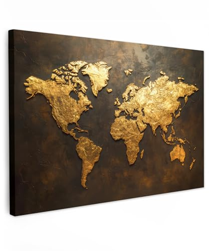 MuchoWow© Stampe Su Tela 90x60 cm Quadro Soggiorno Quadri Camera Da Letto Moderni Accessori Salotto Poster Da Parete Con Cornice Decorazione Muro Mappa - Oro - Ruggine