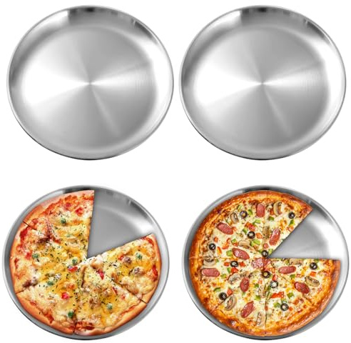 Assiettes en Acier Inoxydable 30cm, Lot de 4 Plats de Service en Inox Plateau, Assiettes de Camping en Acier Inoxydable, Plats Ronds en Acier Inoxydables, pour Cuisine, Camping, Salle à Manger