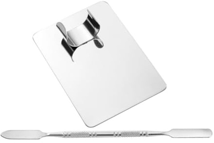 SAFIGLE Palette De Mélange De Maquillage En Acier Inoxydable Plateau De Mélange De Fond De Teint Avec Spatule Plaque Compacte 7.60 X 5.10 X 0.10 Cm Pour Mélanger Fond De Teint Et Pigments