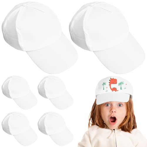 TOPPERFUN White Baseball Caps, 10pcs DIY Plain Hats for Kids, Ages 7-18
