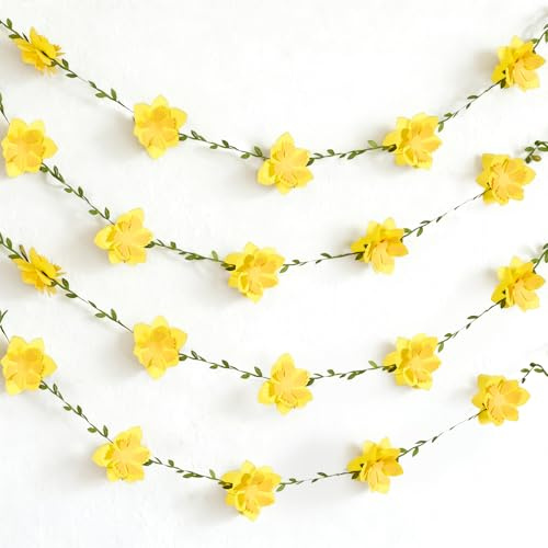 EASY JOY Lotto di 2 Guirlande di Narcisi 3D in Carta, Decorazione Floreale Gialla Primaverile, Guirlanda Fiori Selvatici per Matrimoni, Lauree, Feste di Giardino, Archi di Festa