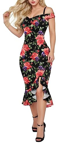 Damsommarklänning 2026 Volang Axelbas Lös Dam Kalla Blommor Slits Enkel Klänning Mode Vanlig Kortärmad Sexig(Pink,XXL)