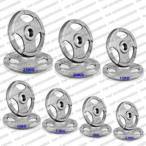 TNP Accessories 2-Inch Olympic Cast Iron Weight Plate | Heavy-Duty Silver Tri-Grip for Barbells & Dumbbells | Home & Commercial Gym Strength Training (1 x 5kg)