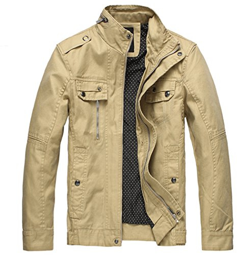 wantdo Men's Cotton Lightweight Jacket Military Jacket Casual Field Coat Windbreaker Khaki X-Large