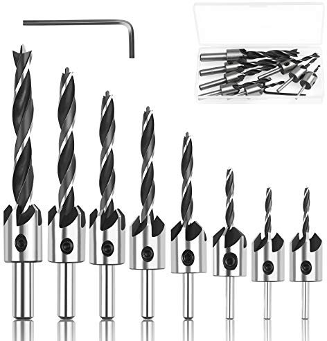 Punta da Trapano Svasatore 8 pezzi ZoomSky Punta da Taglio Smusso Lavorazione Legno 3/4/5/6/7/8/10mm Alesatore da Carpenteria in Acciaio con Chiave Esagonale per Legno in Plastica Fai Da Te