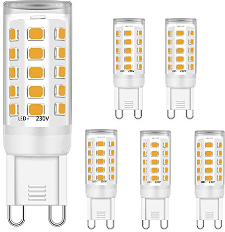 G9 LED Glühbirnen Warmweiß 5W Entspricht 28W 33W 40W Halogenbirnen, G9 Kristall Deckenleuchten, G9 Sockel LED Lampen, 2700K, AC 220-240V, 400lm, Kein Flackern, Nicht dimmbar, 5er-Pack