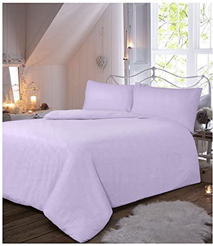 GC GAVENO CAVAILIA 100% Brushed Cotton Duvet Cover, Flannel Plain Bedding Sets, Soft Bed Cover, Lilac, Super King