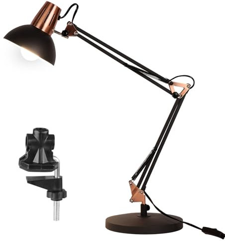 FIRVRE Lampe de Bureau à Bras Oscillant et Moderne en Métal Lampe à Pince Flexible Lampe de Travail Multi-joint avec Interrupteur pour Chambre à Coucher Maison et Bureau