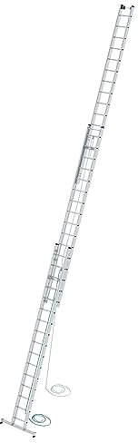 PROREGAL Sprossen-Seilzugleiter 3-teilig mit nivello®-Traverse 3x16 Sprossen | Leiter, Teleskopleiter, Trittleiter, Bockleiter, Sprossen-Doppelleiter