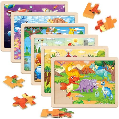 SYNARRY Puzzle ab 4 5 6 7 8 Jahre, 6x60 Teilen Kinder Holzpuzzle, Vorschule Lehrreiches Spielzeug, Geschenke für Kinder für Jungen und Mädchen