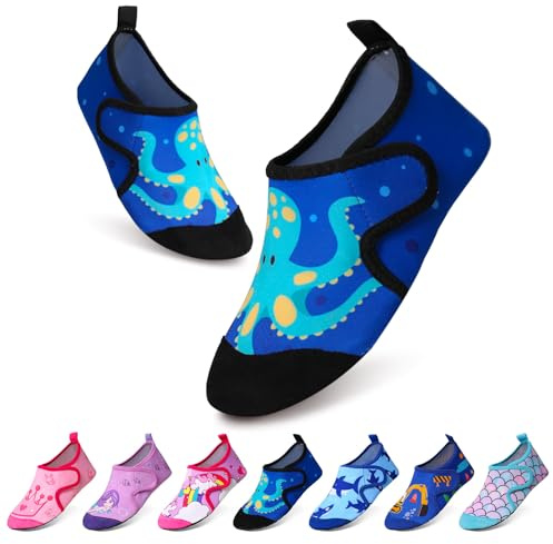Tolaler Calcetines de Piscina Bebe, Zapatos de Playa para Niños con Suela Gruesa Antideslizante Zapatos de Playa para Niños Flexible Transpirable Secado Rápido Niños Niña 22-35EU