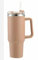 40 oz stainless steel large cup tumbler mug with straw and handle reuseable (beige)