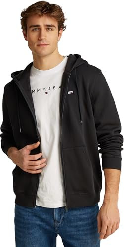 Tommy Jeans Herren TJM Reg Flag Zip Fleece Thru Dm0dm20743 Kapuzenpullover, Schwarz (Black), 3XL Große Größen EU