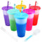 EASEVE Colour Changing Cups Tumblers with Lids & Straws Cover - 6 Pack 24oz Reusable Plastic Iced Coffee Cup Party Tumbler for Kids Children Adults Travel Mugs for Drinks (with Straw Cover)