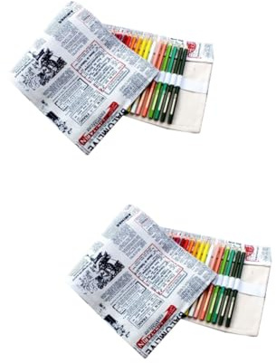 Operitacx 2pcs Handmade Knitting Pencil Holder Pouch Slots Canvas Portable Storage Organizer Roll Wrap Creative Pattern for Artists