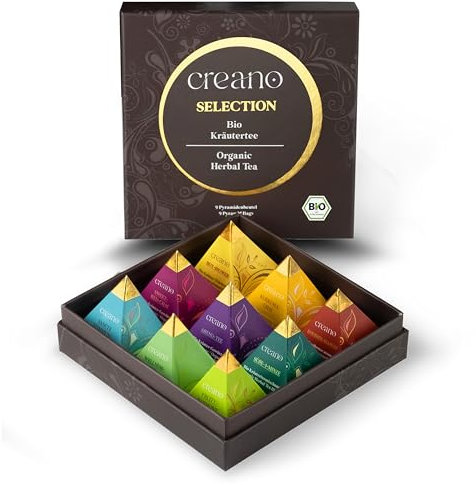 Creano Coffret Cadeau Tisanes Bio – 9 Sachets Pyramide, 9 Variétés de Thé Biologique, 22,5 g – Idée Cadeau Originale, Nouveauté 2024*
