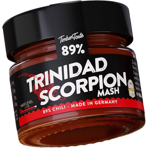TIMBER TASTE® Premium Chili Sauce Trinidad Scorpion [100ml] - 89% Pure Trinidad Scorpion Chili - Extrem Scharfe Sauce Chili - Gourmet Sauce für Grillen - Feurige Gewürzsauce für Chili Liebhaber