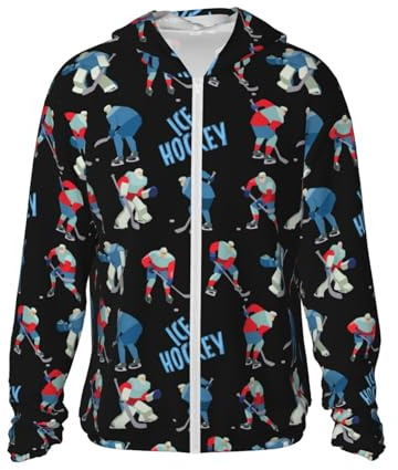 Cool Ice Hockey nero protezione solare zip up felpa leggera giacca a maniche lunghe per donne uomini, nero, XX-Large