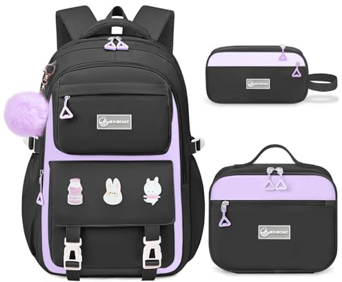 Fitvc School Backpack for Girls - 5PCS Girls Backpack with Lunch Box Set for Kids Elementary Middle High School Students - 18 Large Capacity School Bookbag & Multifunctional Travel Bag
