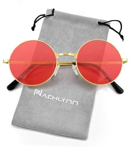 NACHLYNN Round Hippie Sunglasses Metal Border Circle Hippie Glasses UV380 Protection 70s Sunglasses for Men Women Party Favor